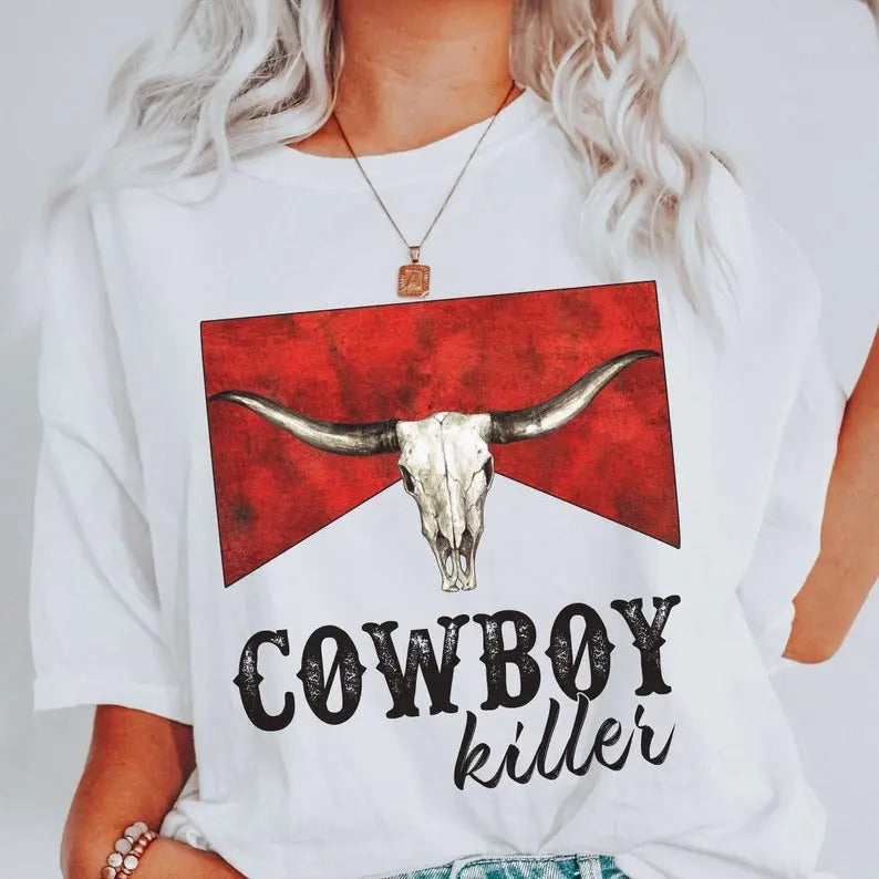 Cowboy Killer Shirt, Vintage Inspired Bullskull T-Shirt, Comfort Colors, Western Graphic Tee, Bull Skull, Western...