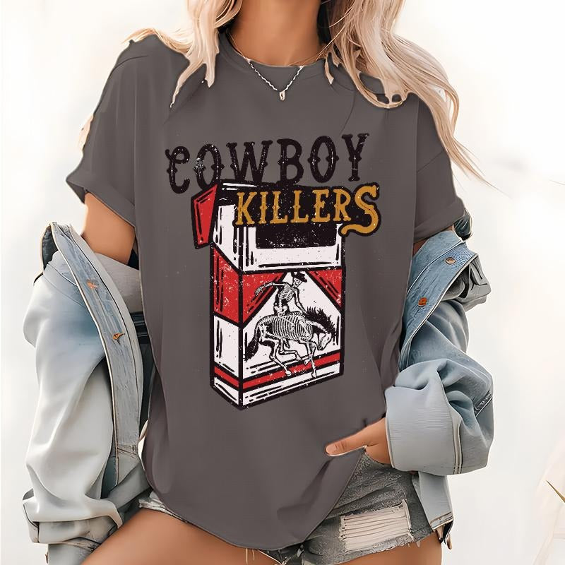 Cowboy Killers Pattern T Shirt, Western Graphic Graphic Tops, Country Music Shirt, Cowgirl Tees, Vintage Cowboy Shirt,...
