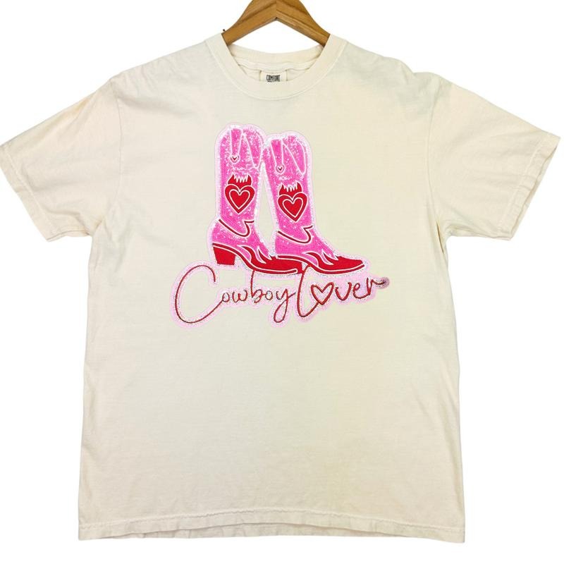 Cowboy Lover Sequin Patch Comfort Colors T-Shirt Hoodie, Sweatshirt | HypeDripTees.com