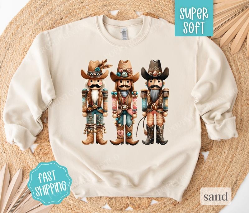 Cowboy Nutcracker Sweatshirt for Women - Country Christmas Sweater - Western Holiday Womens Crewneck Pullover T-Shirts,...