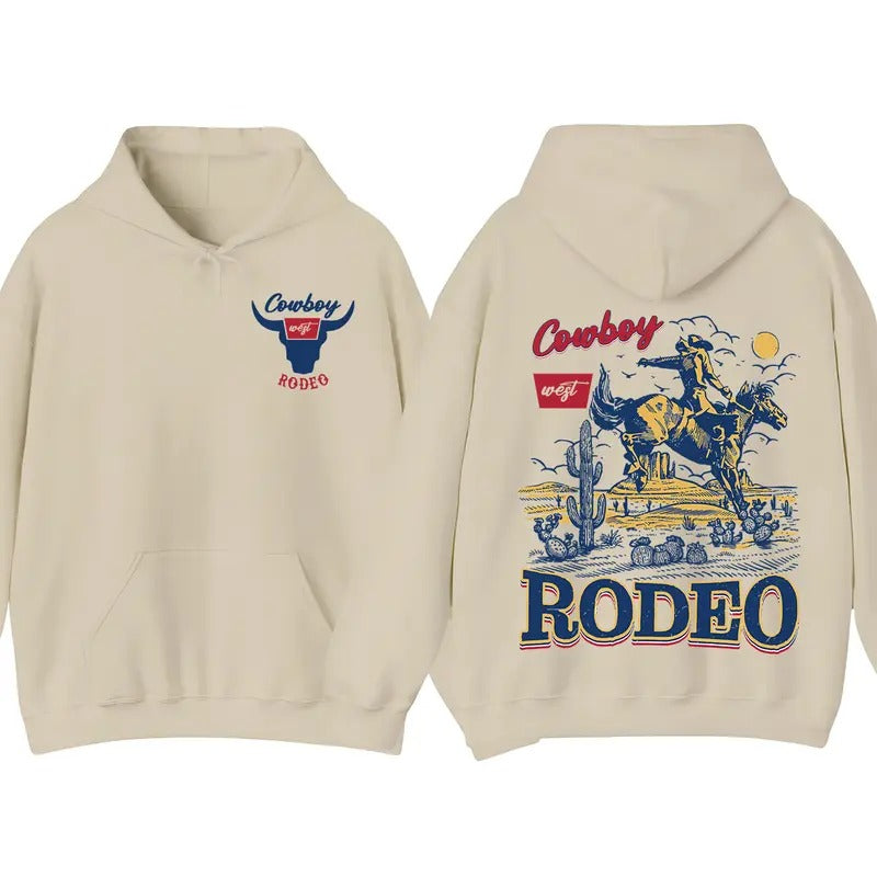 Cowboy Rodeo Vintage Graphic 2-Sided Hoodie & T-Shirt, Retro Cowboy Hoodie, Vintage Washed Hoodie, Graphic Tees, Tops &...