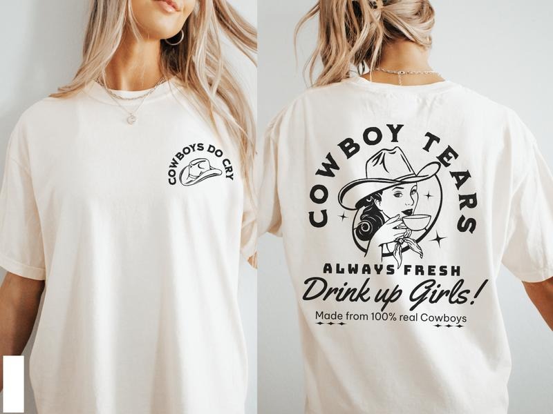 Cowboy Tears Tshirt Western Graphic Tee Funny Cowboy Cowgirl Outfits For Her Retro Punchy Country Concert Rodeo Apparel...