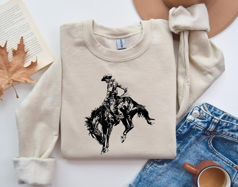 Cowboys Western Sweatshirt, American Western Crewneck Tee, Rodeo Gift Shirt, Country Holiday Hoodie Casual Classic Collar...