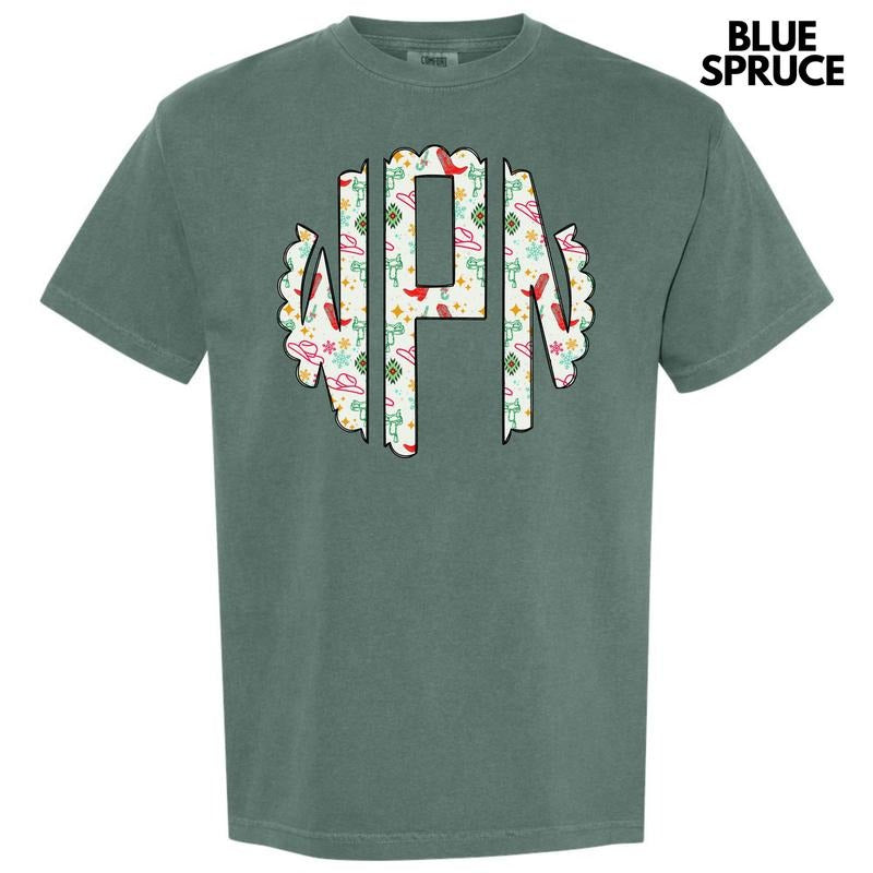 Cowgirl Christmas Monogram Comfort Colors T-Shirt 'NLB' Hoodie, Sweatshirt | HypeDripTees.com