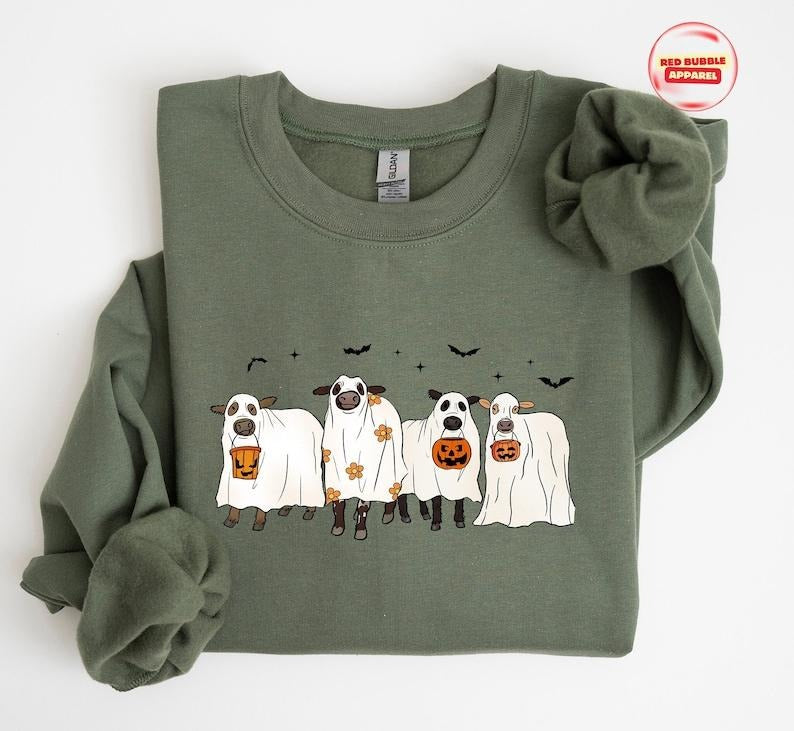 Cows Halloween Sweatshirt, Halloween Ghost Cows Sweatshirt, Spooky Cows Halloween Gifts, Cow Lovers Halloween Gift ...