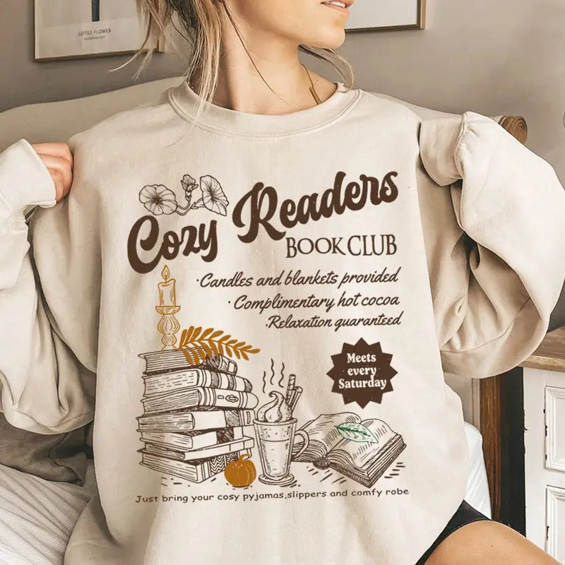 Cozy Readers Club Fall Bookish Sweatshirt, Autumn Gift for Book Lovers and Readers T-Shirts, Hoodie | HypeDripTees.com