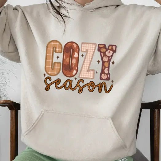Cozy Season Feaux Ebroidered Autumn Sweatshirt Casual Comfort T-Shirts, Hoodie | HypeDripTees.com