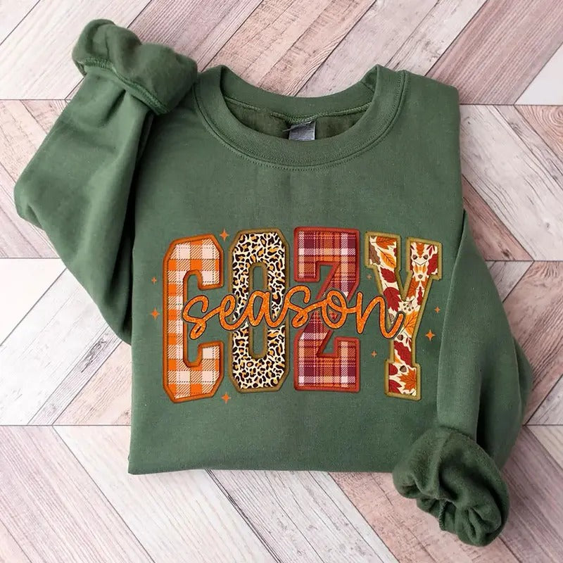 Cozy Season Sweatshirt, Retro Autumn Sweater, Womens Fall T-Shirt, Get Cozy Crewneck, Fall Graphic Shirt, Cozy Vibes...