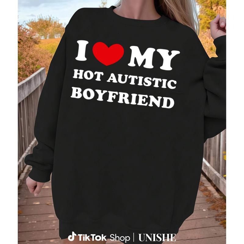 Cozy Unisex Sweatshirt with 'I Love My Hot Autistic Boyfriend' Print T-Shirts, Hoodie | HypeDripTees.com