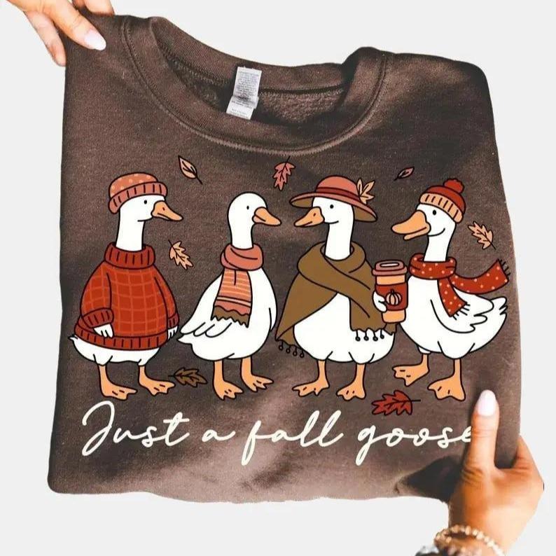 Cozy and funny fall goose shirt with cute autumn animal design
