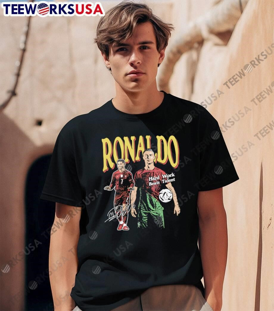 Cr7 Signature Hard Work Beats Talent Cristiano Ronaldo Portugal T-Shirt