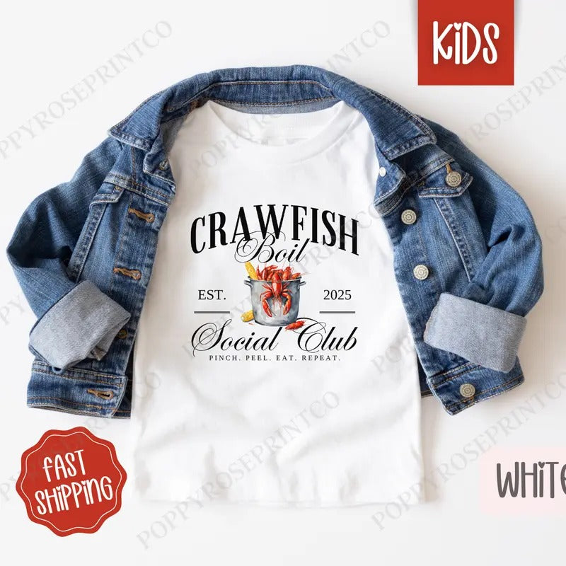 Crawfish Boil Social Club Kids Shirt - Crawfish Season Children's Tshirt