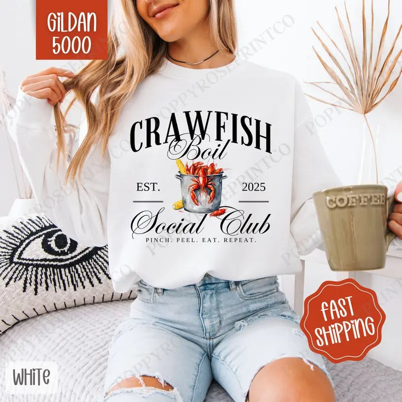 Crawfish Boil Social Club Sweatshirt, Crawfish Season Crewneck, Cute Women's Sweater T-Shirts, Hoodie | HypeDripTees.com