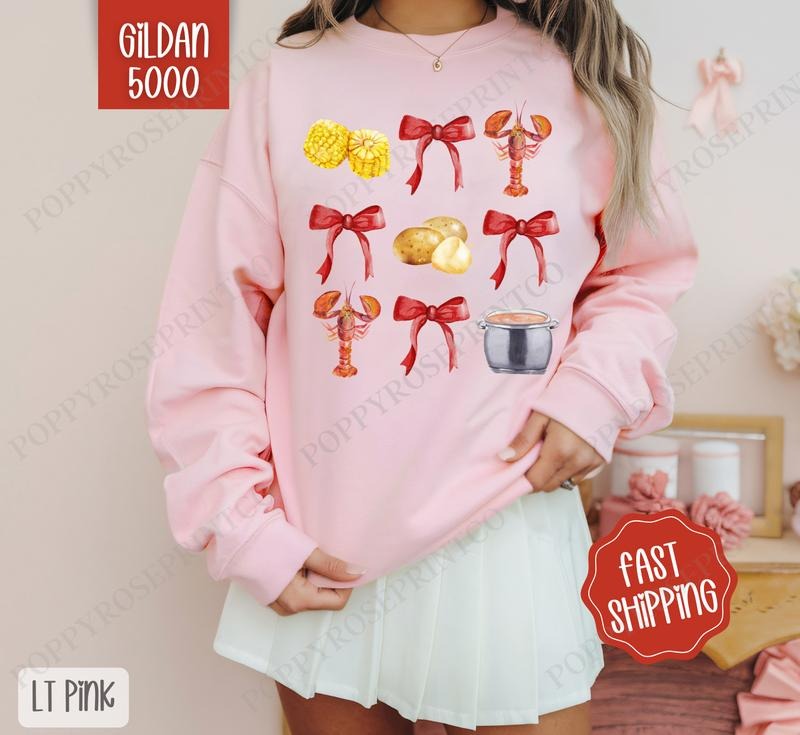 Crawfish Coquette Sweatshirt, Crawfish Crewneck, Cute Women's Sweater T-Shirts, Hoodie | HypeDripTees.com