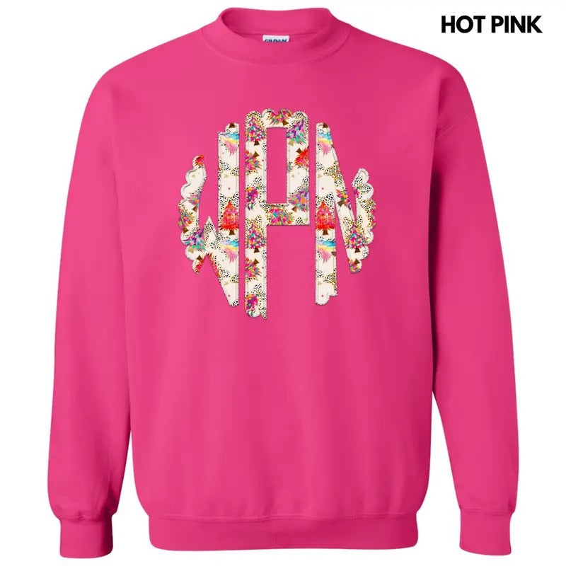 Crazy Colorful Christmas Monogram Sweatshirt 'NLB' T-Shirts, Hoodie | HypeDripTees.com