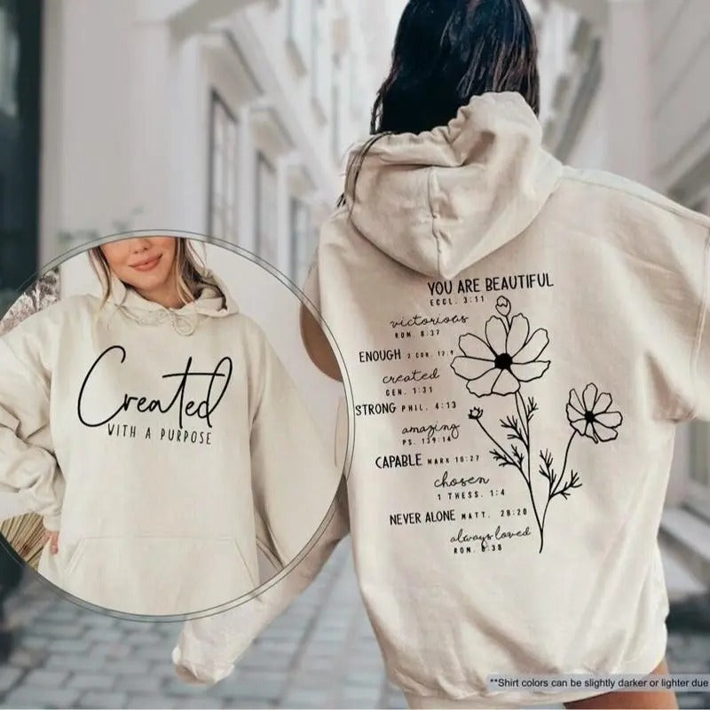 Created With A Purpose Hoodie, You Are Beautiful Hoodie, Christian Hoodie, Christian Gifts, Women Christian Sweatshirt,...