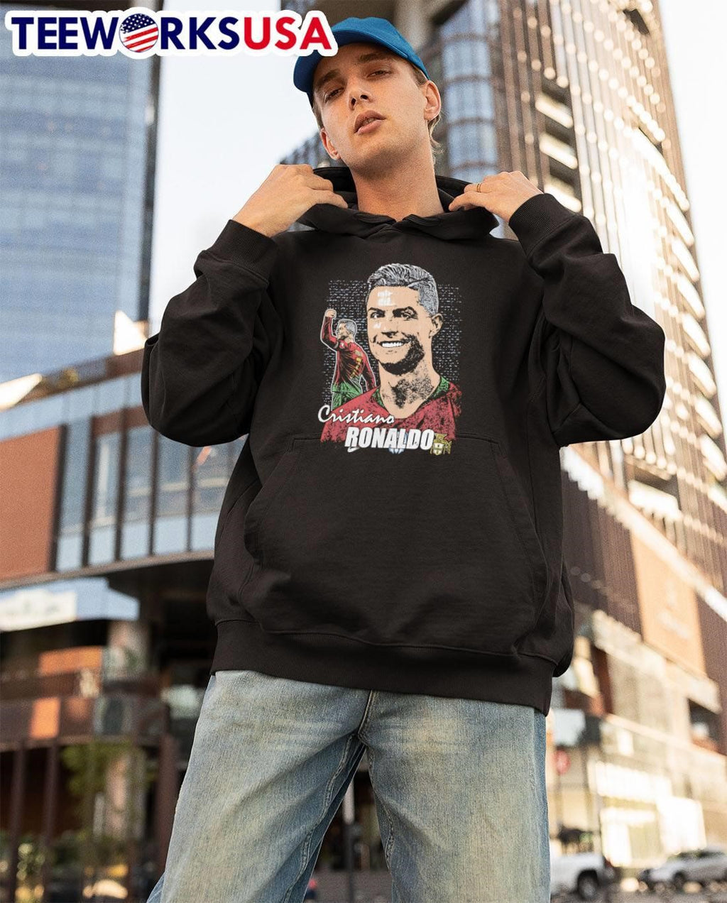 Cristiano Ronaldo Portrait and Celebrating Portugal Football T-Shirt