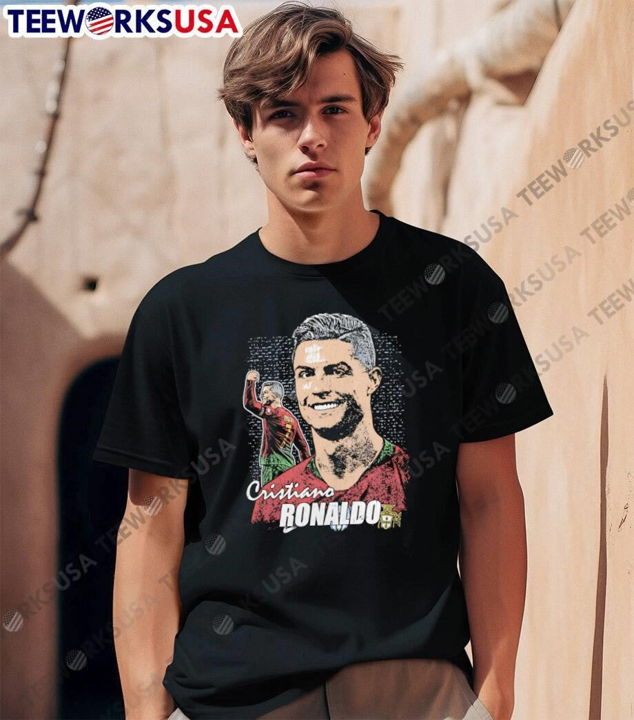 Cristiano Ronaldo Portrait and Celebrating Portugal Football T-Shirt