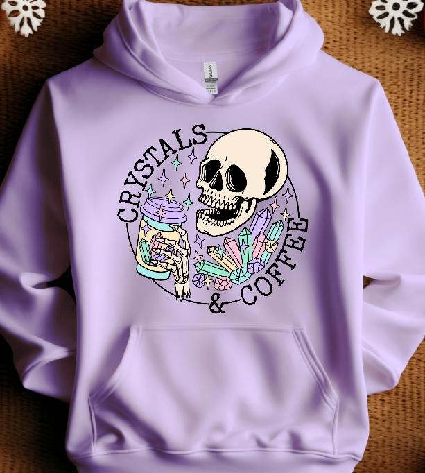 Crystals and Coffee Skull Sweatshirt Casual Comfortable Womenswear T-Shirts, Hoodie | HypeDripTees.com