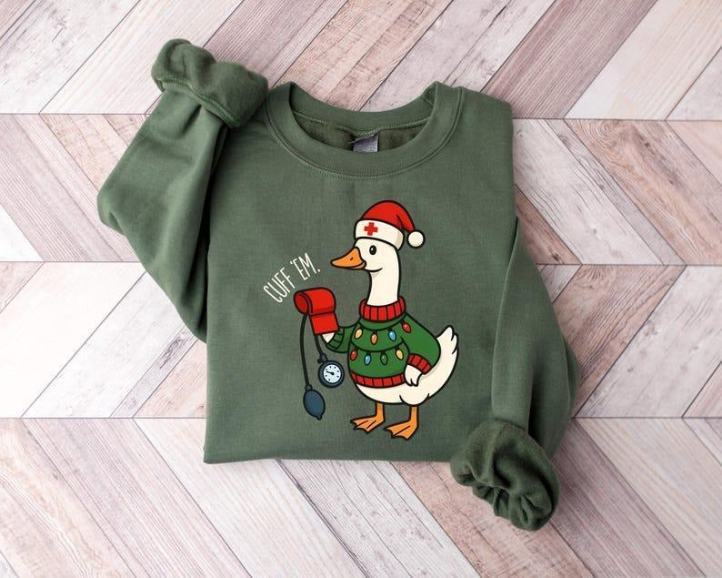 Cuff Em Nurse Christmas Sweatshirt, Funny Goose Nurse T-Shirt, Holiday Nurse Gift Hoodie, Medical Humor Christmas tShirt,...