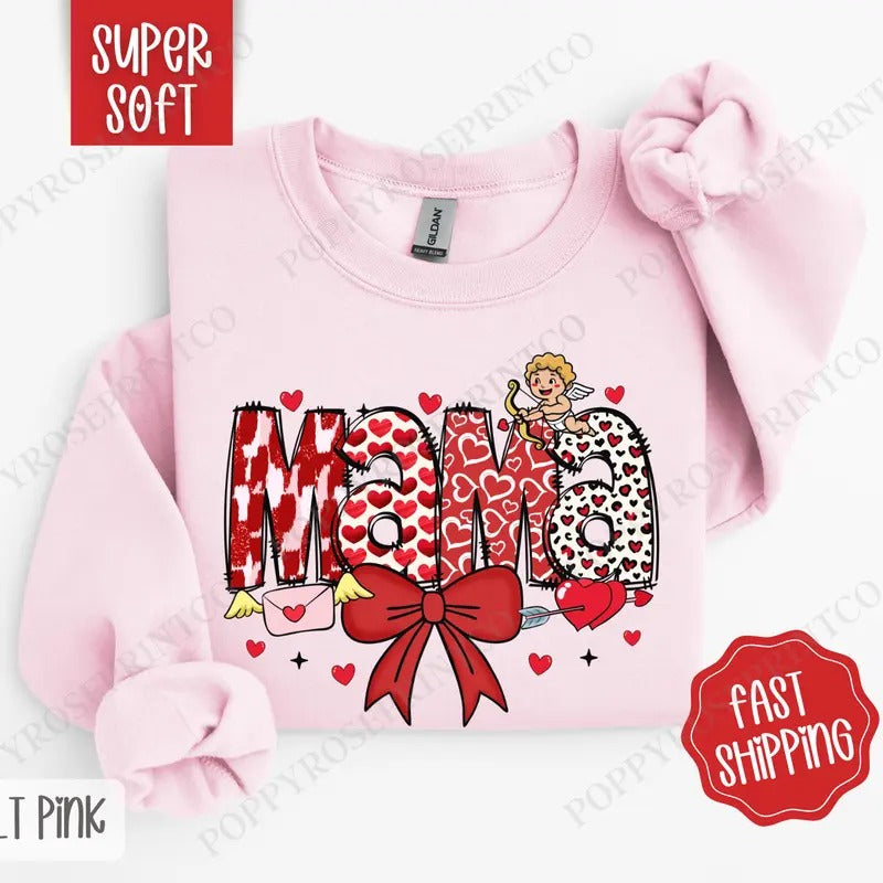Cupid Mama Sweatshirt, Valentine's Day Crewneck, Cute Women's Sweater T-Shirts, Hoodie | HypeDripTees.com