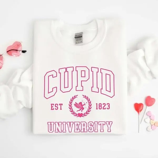 Cupid University Sweatshirt, Cute Valentine's Day Shirt, Funny College Sweatshirt, Love Crewneck Sweatshirt, Cupid...