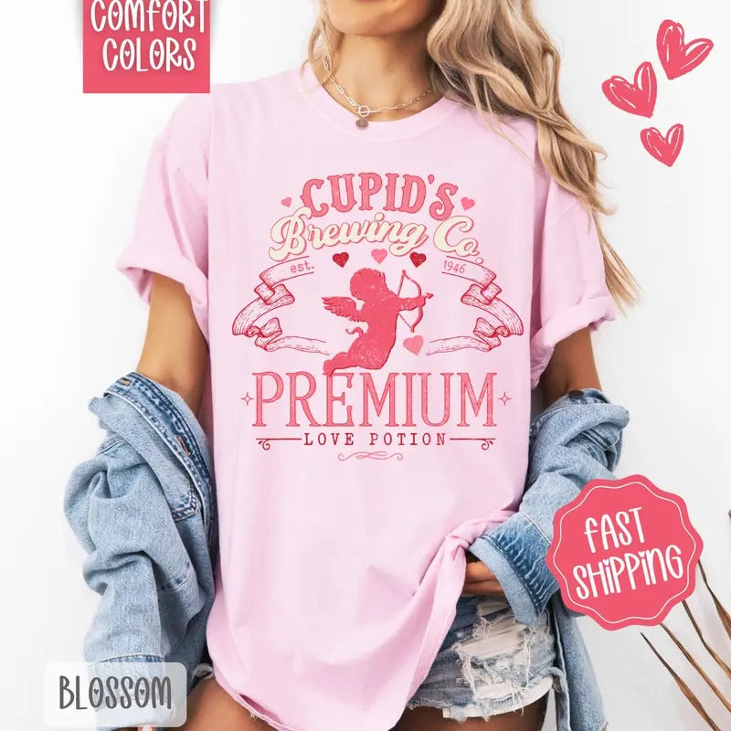 Cupid's Brewing Co. Shirt Comfort Colors, Valentine's Day Women's Tee, Holiday Women's Tshirt Hoodie, Sweatshirt