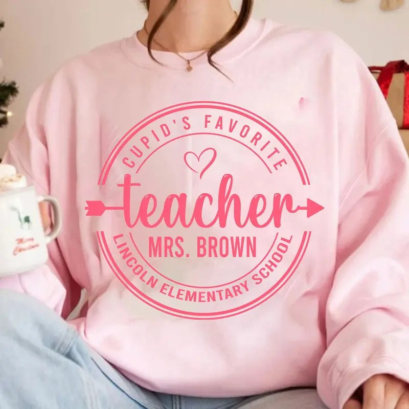 Cupid's Favorite Teacher Valentine's Day Sweatshirt, Unisex T-Shirt, Classic Fit Hoodie | HypeDripTees.com