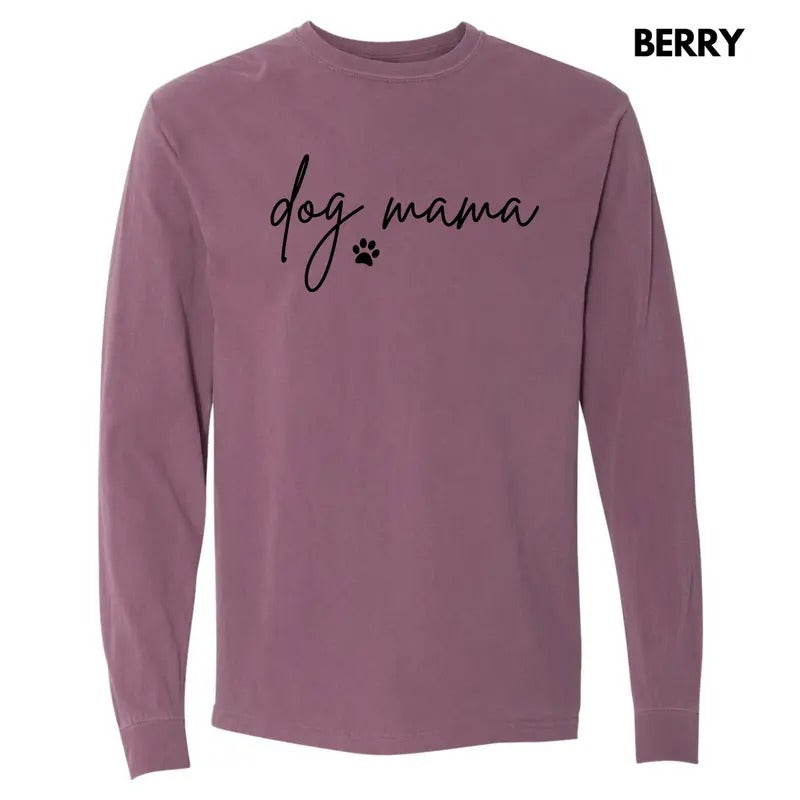 Cursive Dog Mama Long Sleeve Comfort Colors T-Shirt 'NLB' Hoodie, Sweatshirt | HypeDripTees.com