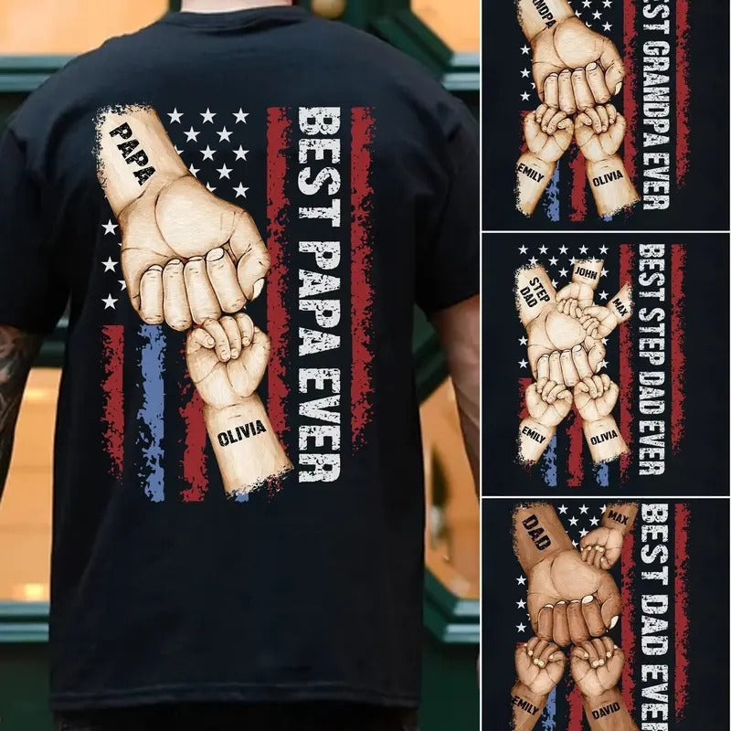 Custom Best Dad Ever Shirt, Custom Dad Raised Fist Bump Shirt, Customized Grandkids Hands, Grandpa Shirt Fist Bump...