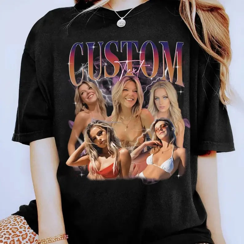 Custom Bootleg Rap Shirt with Personalized Photo - Vintage 90s Graphic T-shirt Top Womenswear Streetwear...