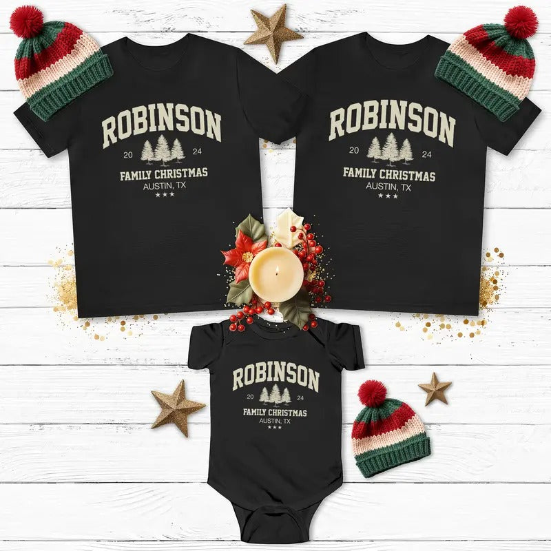 Custom Christmas Family Matching Shirts, Personalized Christmas Family Vintage Graphic Tee, Holiday Matching T-shirt,...