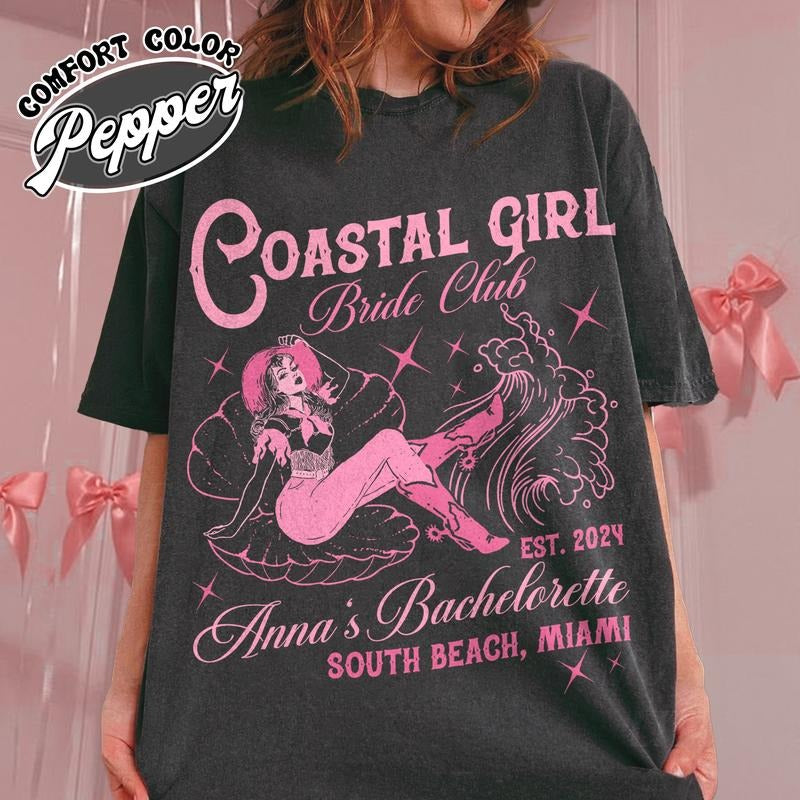 Custom Coastal Cowgirl Bachelorette Party Shirt, Beach Bachelorette Shirt, Custom Bride Shirt, Custom Bach Club Shirt,...