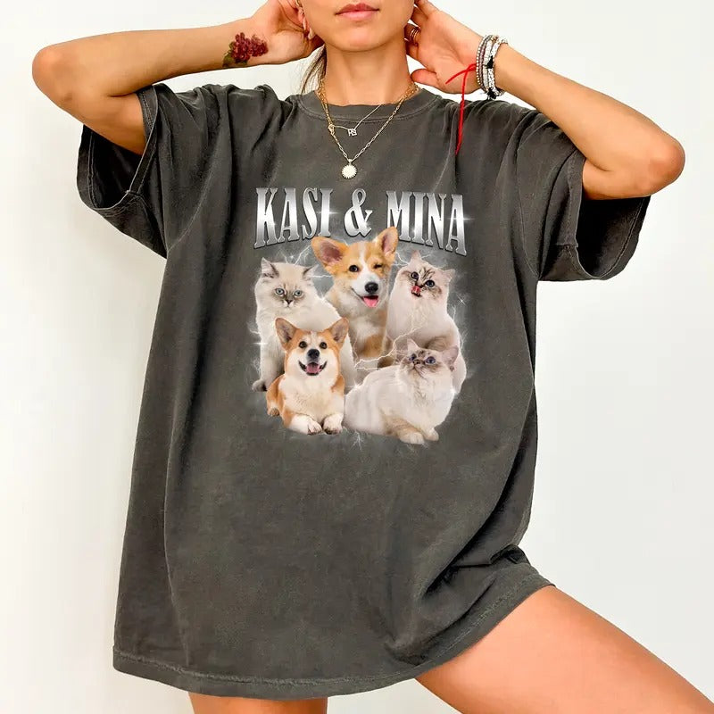 Custom Dog Cat Bootleg Rap Tee Comfort Colors, Custom Pet Photo Vintage 90s Graphic Shirt, Insert Your Design, Dog Mom...
