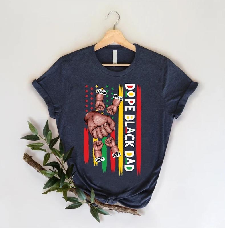 Custom Dope Black Dad T Shirt Hoodie Sweater,Black Father Shirt with Kids Names,Fathers Day Black Man Tee,African...