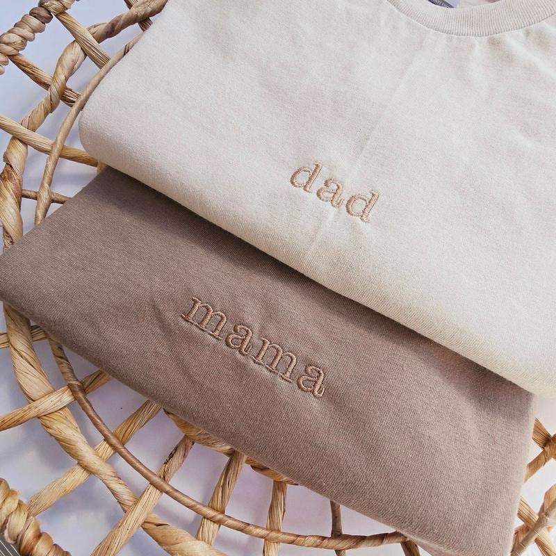 Custom Embroidered Dad and Mama Shirt, Mom and Dad Shirt, Mama Sweater With Names, Custom Dad Crewneck, Mother's Day...