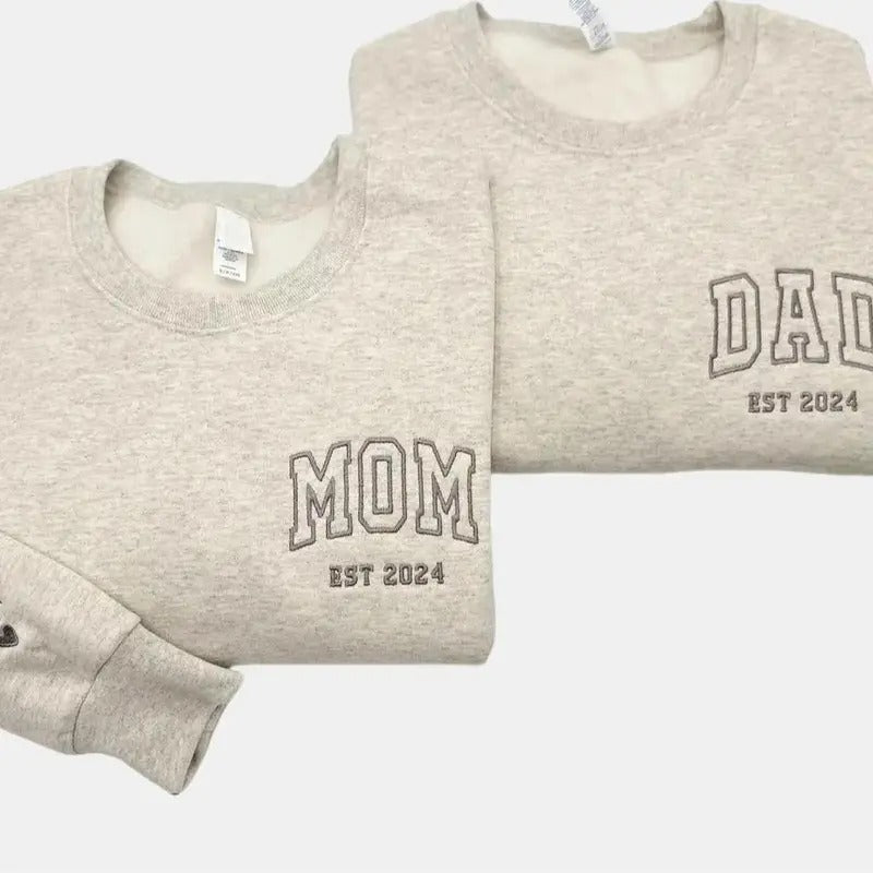 Custom Embroidered Dad and Mama Sweatshirt, Mom and Dad Shirt, Mama Sweater With Names, Custom Dad Crewneck, Mother's Day...