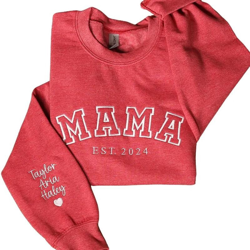 Custom Embroidered Mama Sweatshirt, Personalized Mom Hoodie With Names, New Mama Outfit, Pregnancy Announcement Clothing,...