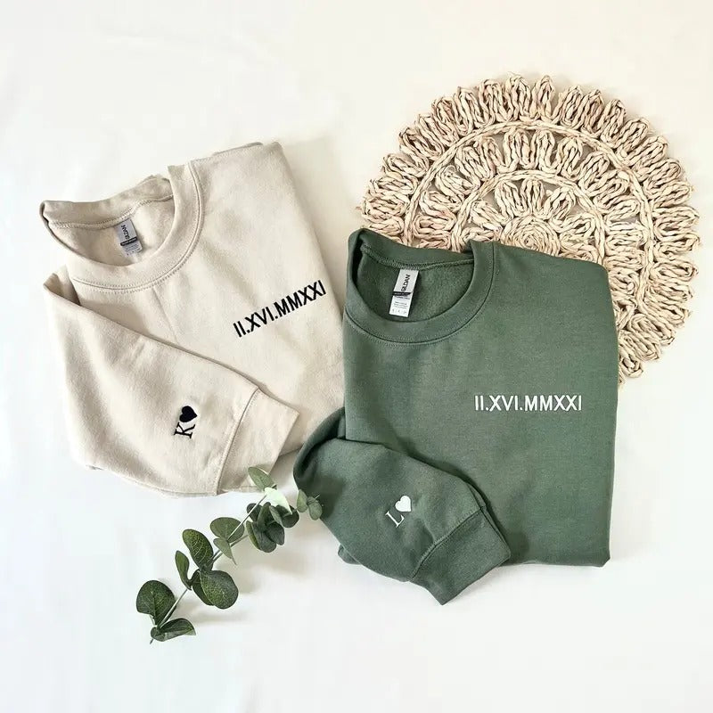 Custom Embroidered Roman Numeral Sweatshirt Personalized Couples Gifts Anniversary Gifts Valentine's Day Gifts T-Shirts,...