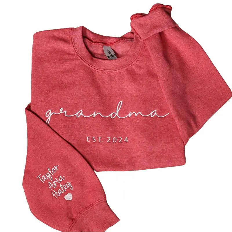 Custom Grandma Sweatshirt With Grandkids Names On Sleeve, Personalized Granny Hoodie, Gramma Outfit, Gigi Mimi Clothing,...