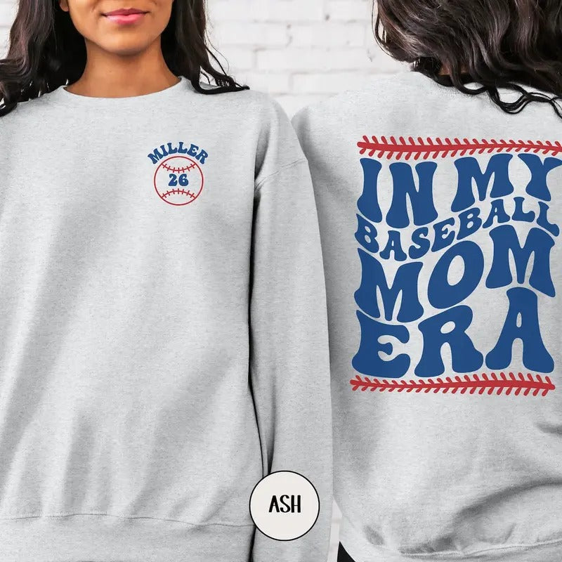 Custom In My Baseball Mom Era Sweatshirt, Personalized Baseball Mama Shirt, Retro Game Day Crewneck, Baseball Mom...
