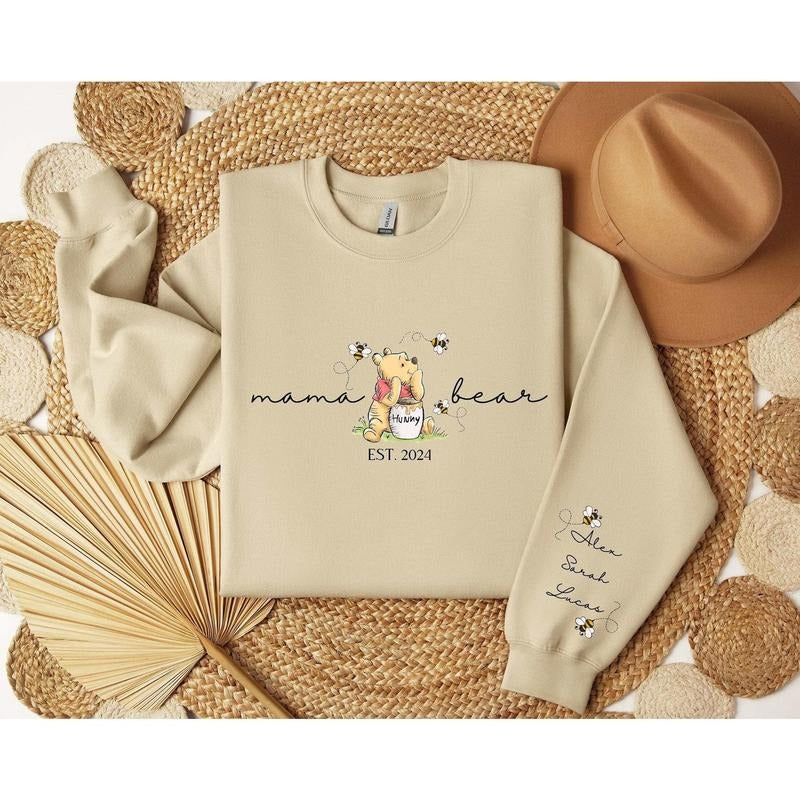 Custom Mama Bear Sweatshirt, Mama Est with Kid Name on Sleeve Sweatshirt, Personalized Mom Sweatshirt, Custom Mothers Day...