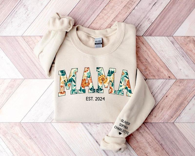 Custom Mama Sweatshirt, Mama Floral Shirt, Personalized Mama Crewneck Pullover, Christmas Gift For Mom, Mom Floral Shirt,...