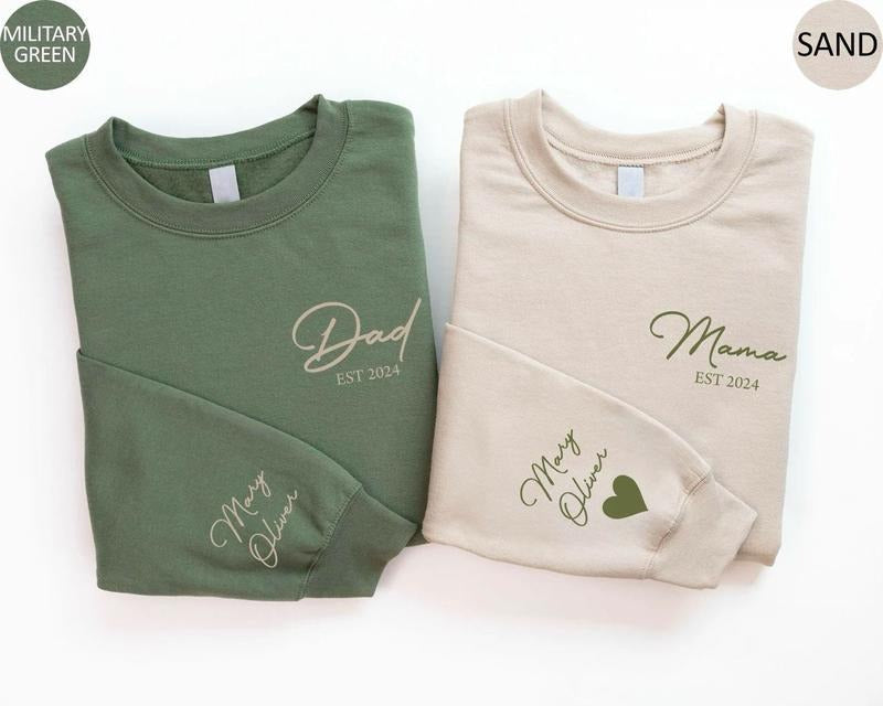 Custom Matching Dad and Mama Sweatshirt, Matching Colors Mom and Dad Hoodie, Personalized Mama Sweater With Names, Custom...