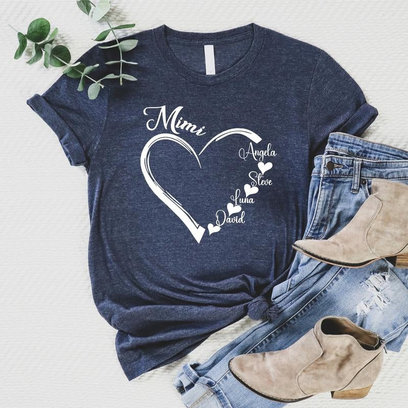 Custom Mimi Shirt, Grandma Heart T-shirt, Nana Shirt With Grandkids Name Tee, Personalized Grandmother Birthday Gift...