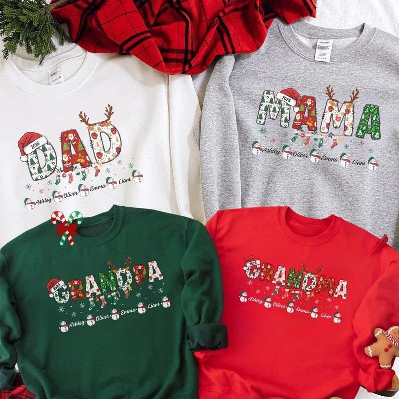 Custom Names Christmas Mama Shirt, Mama Claus Sweatshirt, Merry Christmas Gift For Mom, Christmas Grandma Sweater,...