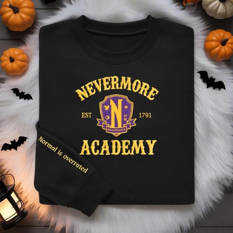 Custom Nevermore Academy Embroidered Sweatshirt, Gothic Spirit Fall Pullover, Wednesday Adams Sweater, Spooky season,...
