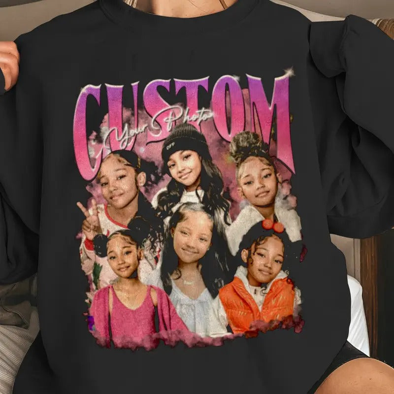 Custom Photo Bootleg Girlfriend 6 Face 90s Retro Vintage Sweatshirt, Shirt with Face on It for Boyfriend Birthday Gift,...