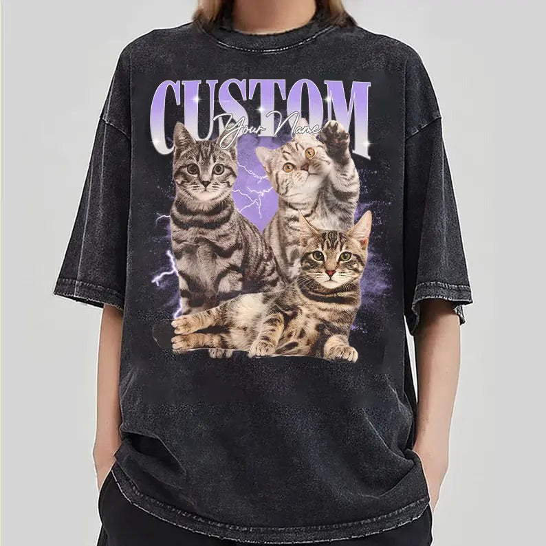 Custom Photo Cat Bootleg 90s Shirt, Custom Bootleg Rap Tee Shirt, Custom Cat Photo Your Own Bootleg Shirt, Change Design...