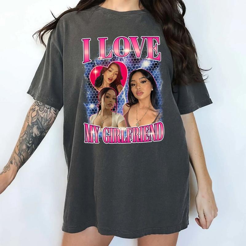 Custom Photo I Love My Girlfriend Shirt for Boyfriend, Vintage Bootleg Rap Tees, I Love My Gf T-shirt, Valentine's Day...